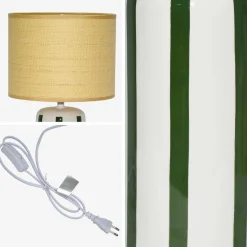 Indoor-Tischlampe Keramik Lampenschirm mit Rattanoptik H 44 cm
