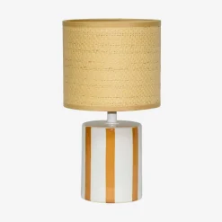 Indoor-Tischlampe Keramik Lampenschirm mit Rattanoptik H 28 cm