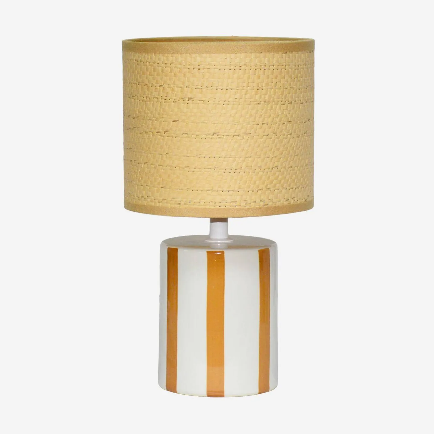 Indoor-Tischlampe Keramik Lampenschirm mit Rattanoptik H 28 cm