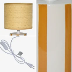 Indoor-Tischlampe Keramik Lampenschirm mit Rattanoptik H 28 cm
