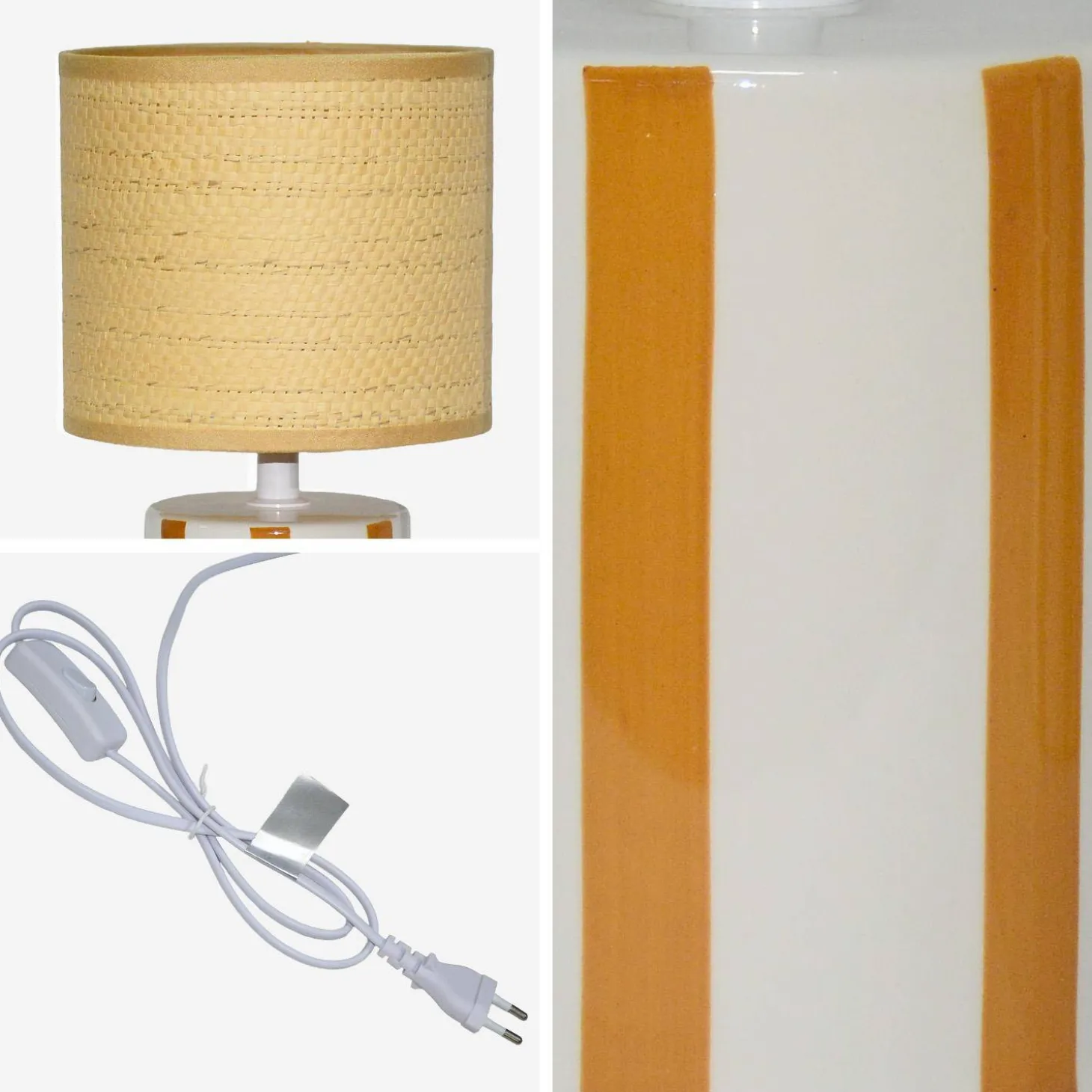 Indoor-Tischlampe Keramik Lampenschirm mit Rattanoptik H 28 cm