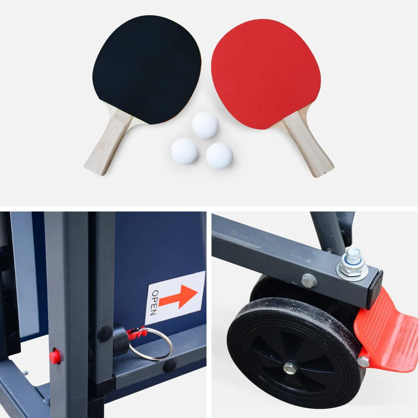 Indoor-Tischtennisplatte mit 2 Schlägern, 3 Bällen + Schutzhülle