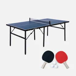 Indoor-Tischtennisplatte mittelgroß mit 2 Schlägern und 3 Bällen