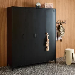 Industrieller Metall-Kleiderschrank mit 4 Türen, 10 Regalböden, 1 Kleiderstange