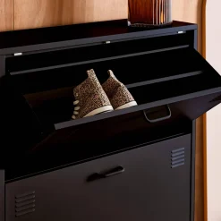 Industrieller Schuhschrank aus Metall mit 3 Klappfächern