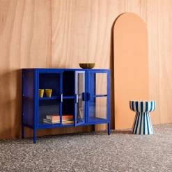 Industrielles Sideboard aus Metall und gehärtetem Glas mit 3 Türen, 100 cm