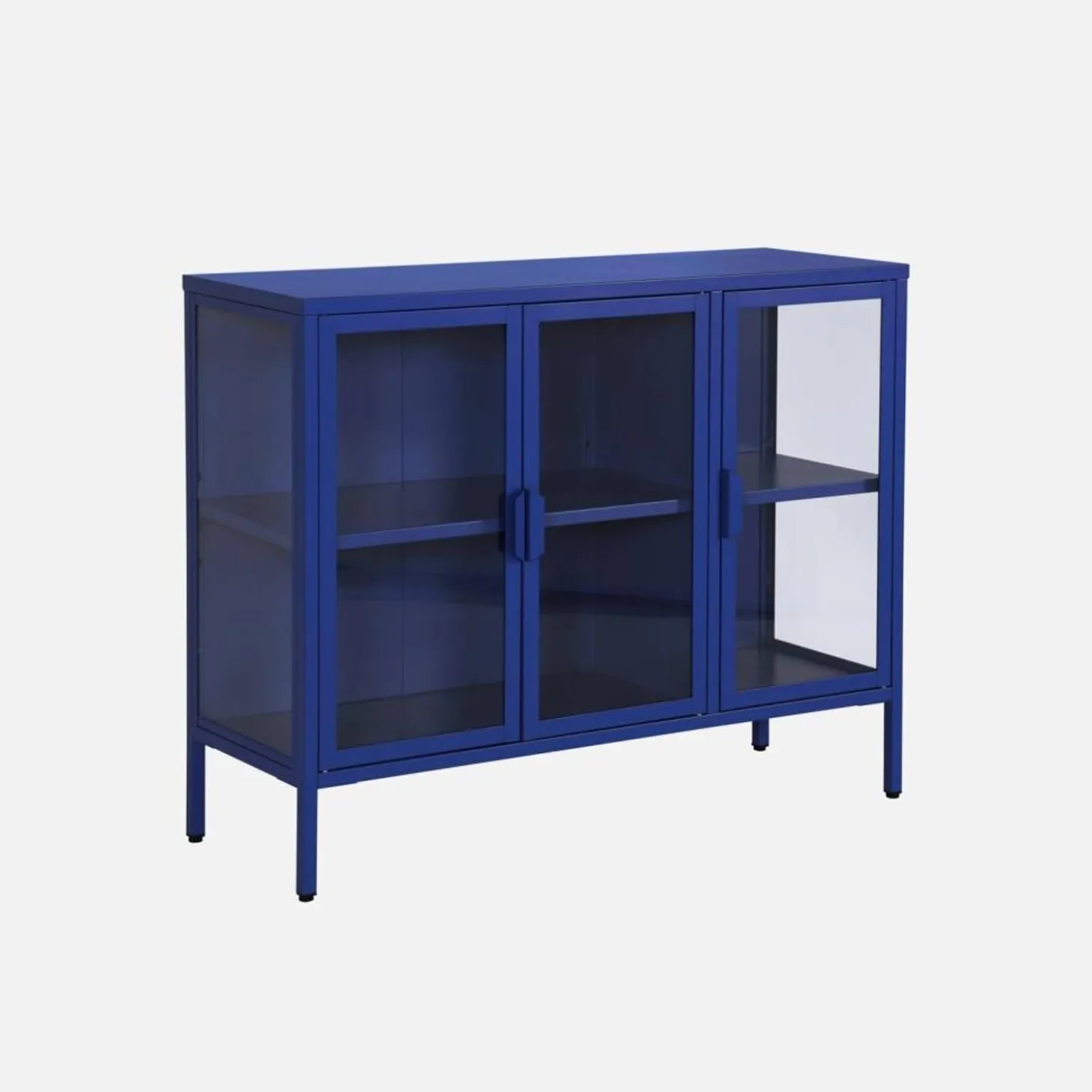 Industrielles Sideboard aus Metall und gehärtetem Glas mit 3 Türen, 100 cm