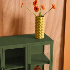 Industrielles Sideboard aus Metall und gehärtetem Glas mit 3 Türen, 100 cm