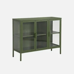 Industrielles Sideboard aus Metall und gehärtetem Glas mit 3 Türen, 100 cm