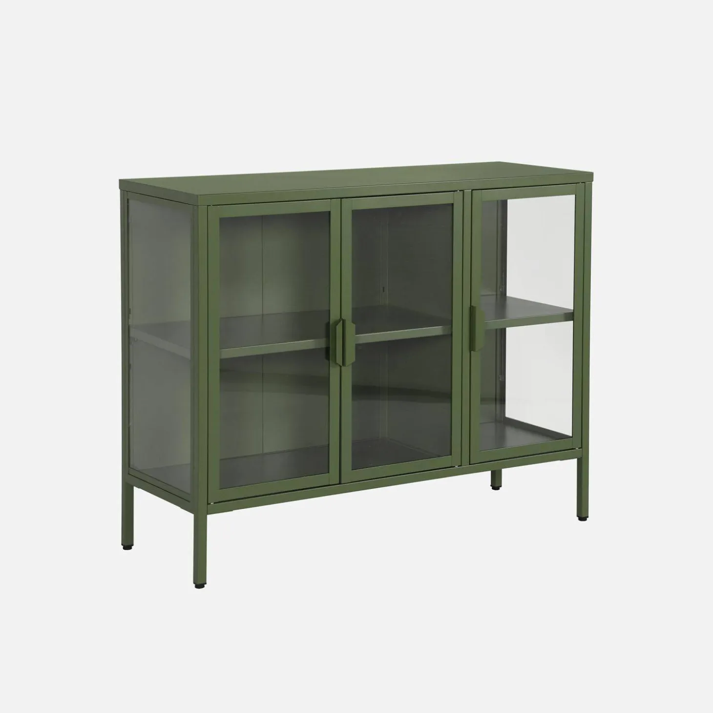 Industrielles Sideboard aus Metall und gehärtetem Glas mit 3 Türen, 100 cm