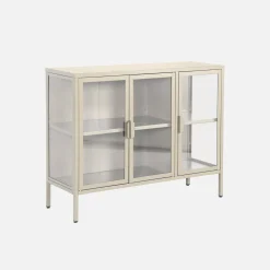 Industrielles Sideboard aus Metall und gehärtetem Glas mit 3 Türen, 100 cm