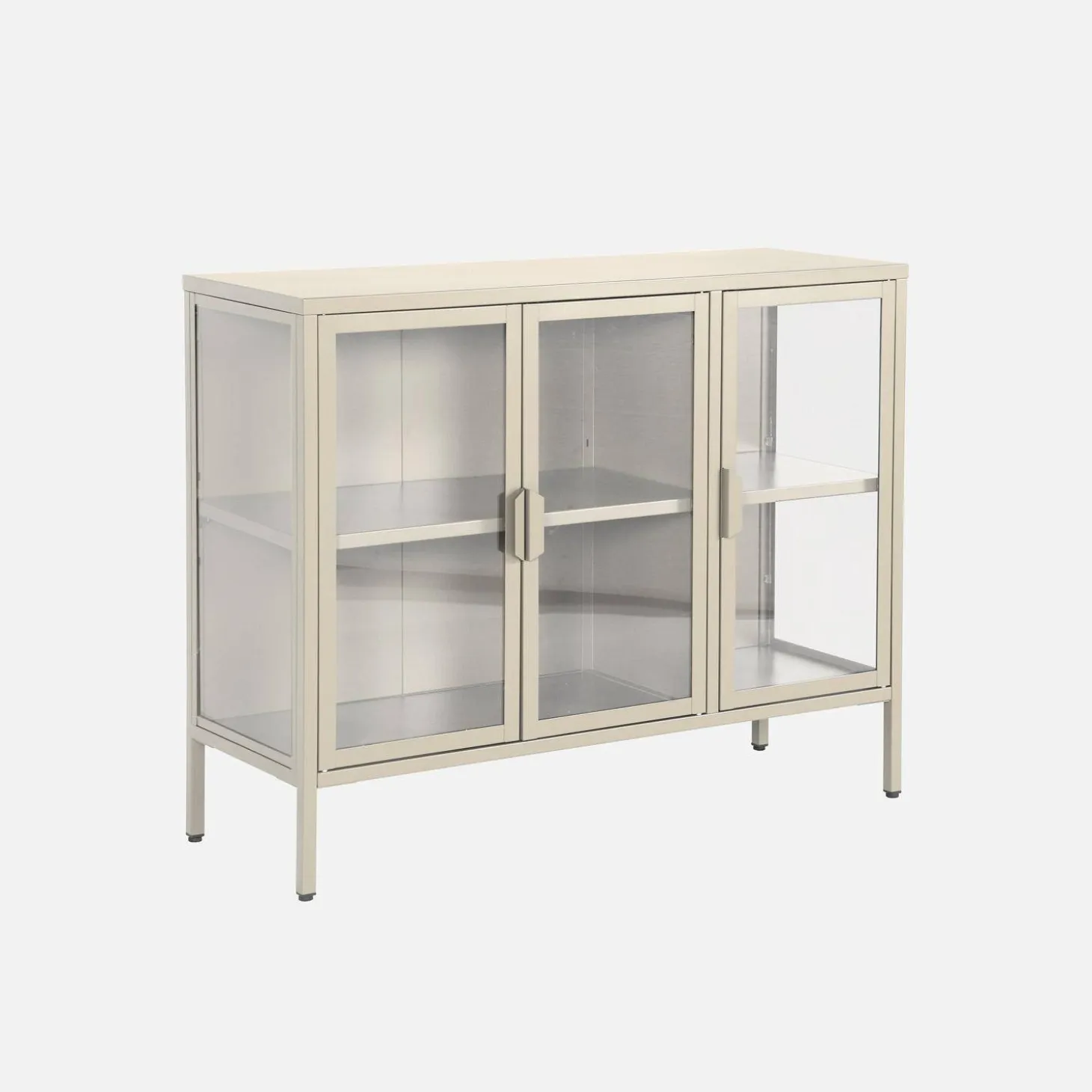 Industrielles Sideboard aus Metall und gehärtetem Glas mit 3 Türen, 100 cm