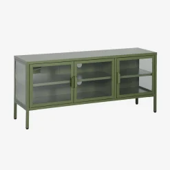 Industrielles TV-Möbel aus Metall und gehärtetem Glas mit 3 Türen, 120 cm