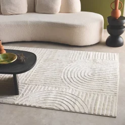 Innenteppich mit grafischem Bogenmuster, cremefarben