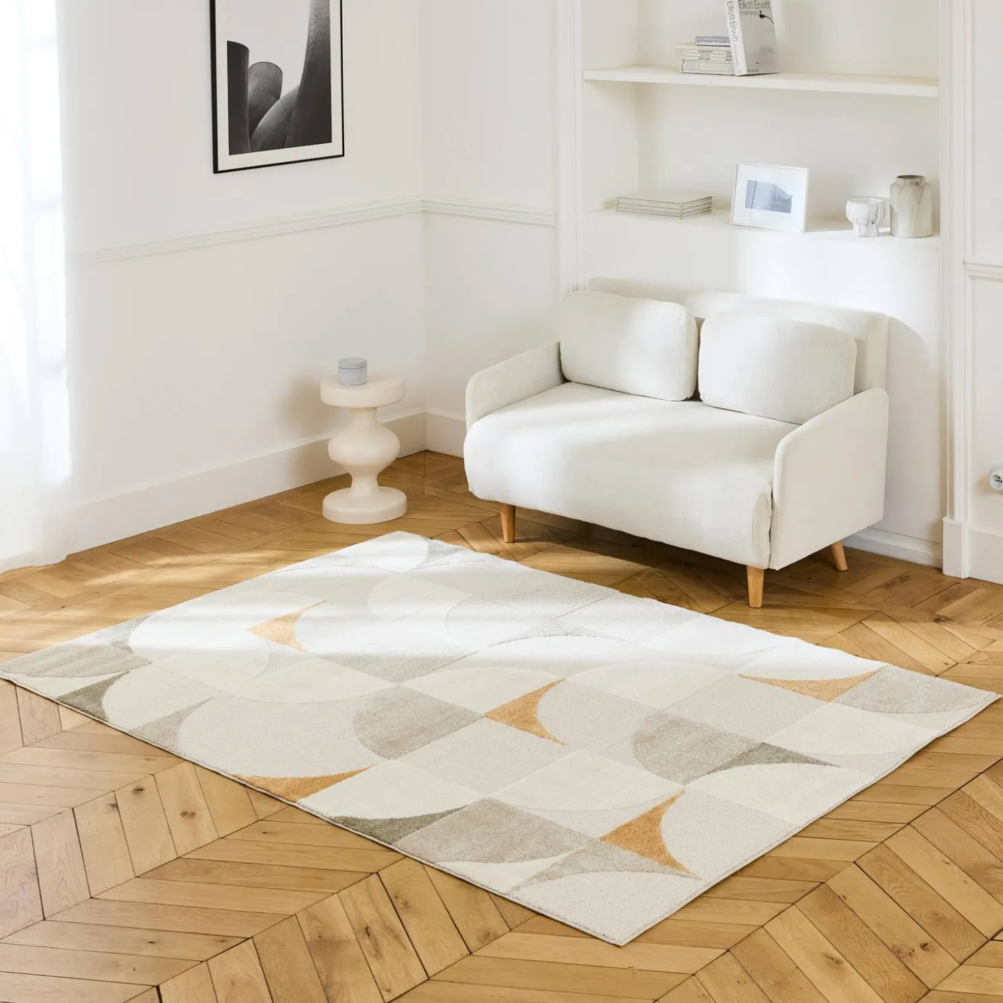 Innenteppich mit Retro-Muster cremefarben