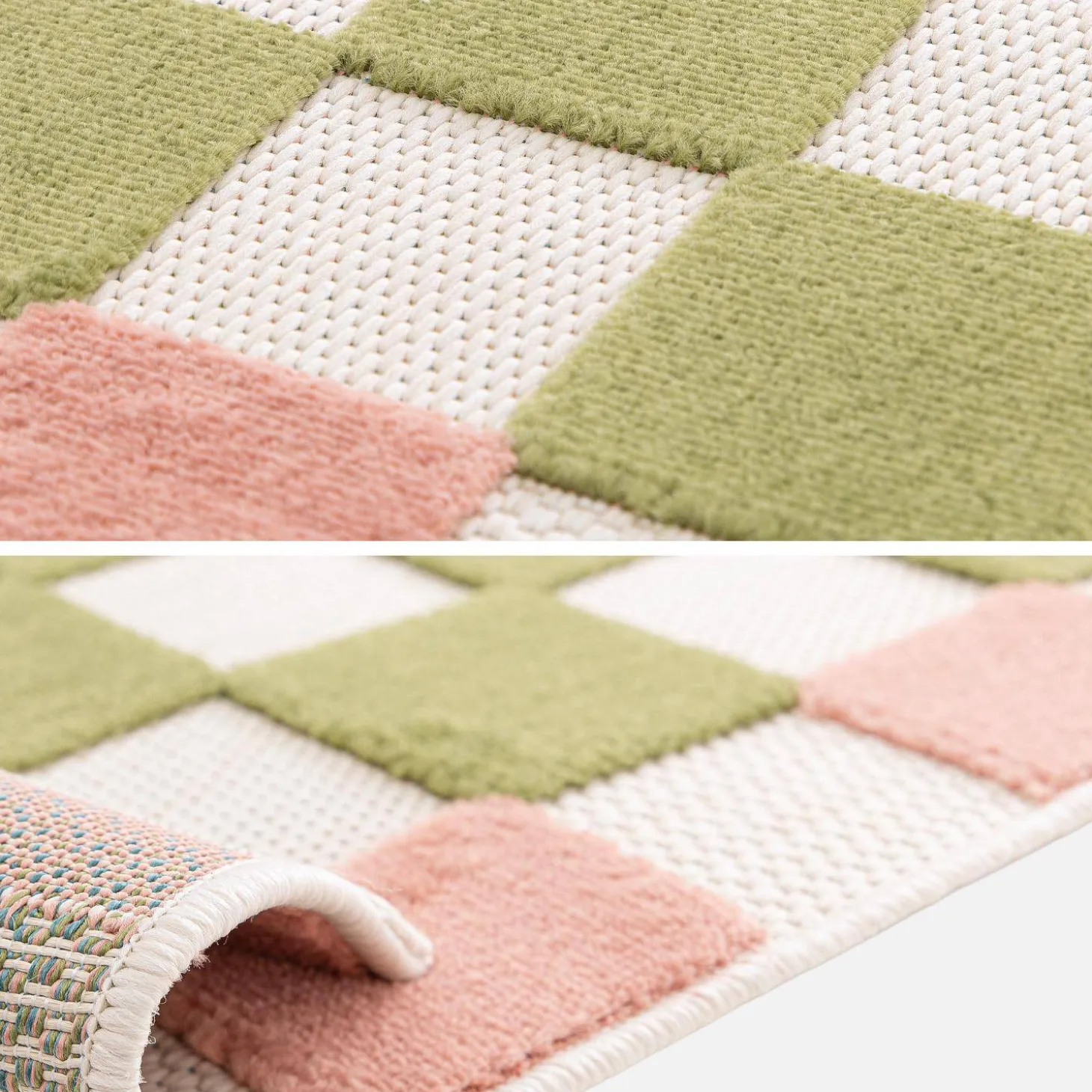 In- und Outdoor-Teppich, rosa und grün kariert