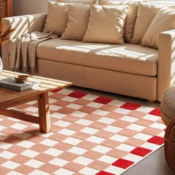 In- und Outdoor-Teppich, rosa und rot kariert