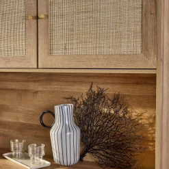 Küchenschrank aus Holz und Rattan-Geflecht mit 4 Türen und 3 Schubladen, B 110 cm