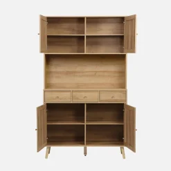 Küchenschrank aus Holz und Rattan-Geflecht mit 4 Türen und 3 Schubladen, B 110 cm