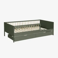 Kinderbett 90 x 190 cm aus naturbelassenem Kiefernholz mit Lattenrost und Schubladen