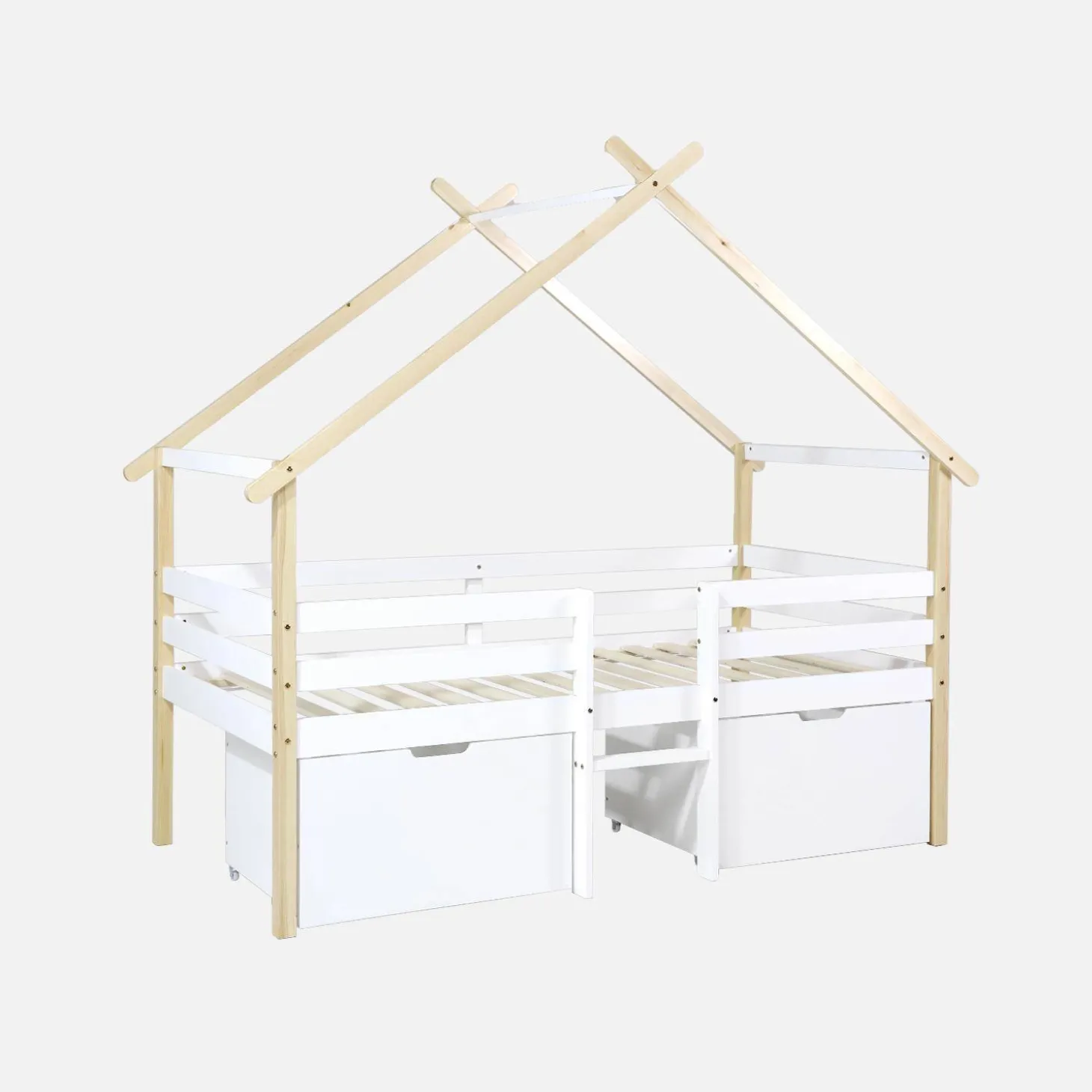 Kinderbett 90 x 190 cm Kiefernholz inklusive Lattenrost und 2 Schubladen