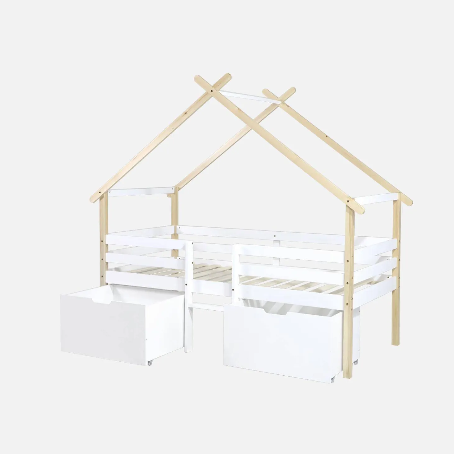 Kinderbett 90 x 190 cm Kiefernholz inklusive Lattenrost und 2 Schubladen