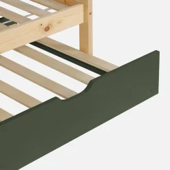 Kinder-Etagenbett Hausbett 90 x 190 cm aus Kiefernholz natur mit Ausziehbett