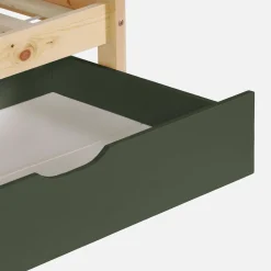 Kinder-Etagenbett Hausbett 90 x 190 cm aus naturbelassenem Kiefernholz mit Schubkästen