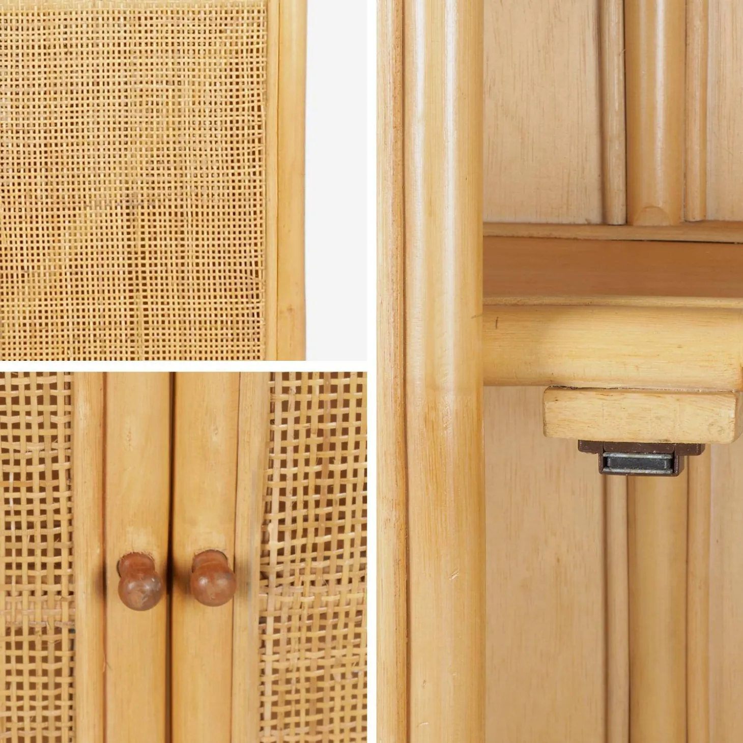 Kinderkleiderschrank Bohème aus natürlichem Rattan und Rattan-Geflecht