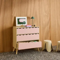 Kinderkommode Holzlook 3 Schubladen Kiefernholzfüße