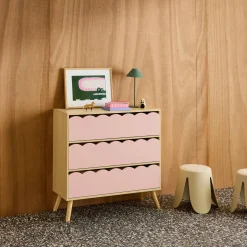 Kinderkommode Holzlook 3 Schubladen Kiefernholzfüße