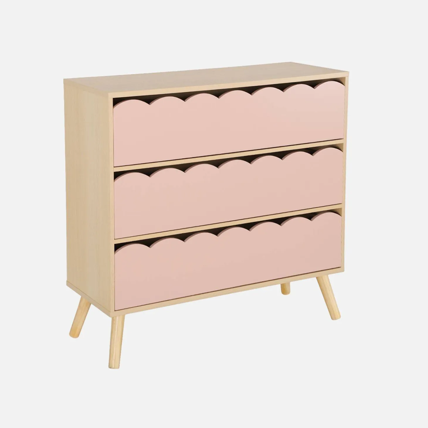 Kinderkommode Holzlook 3 Schubladen Kiefernholzfüße