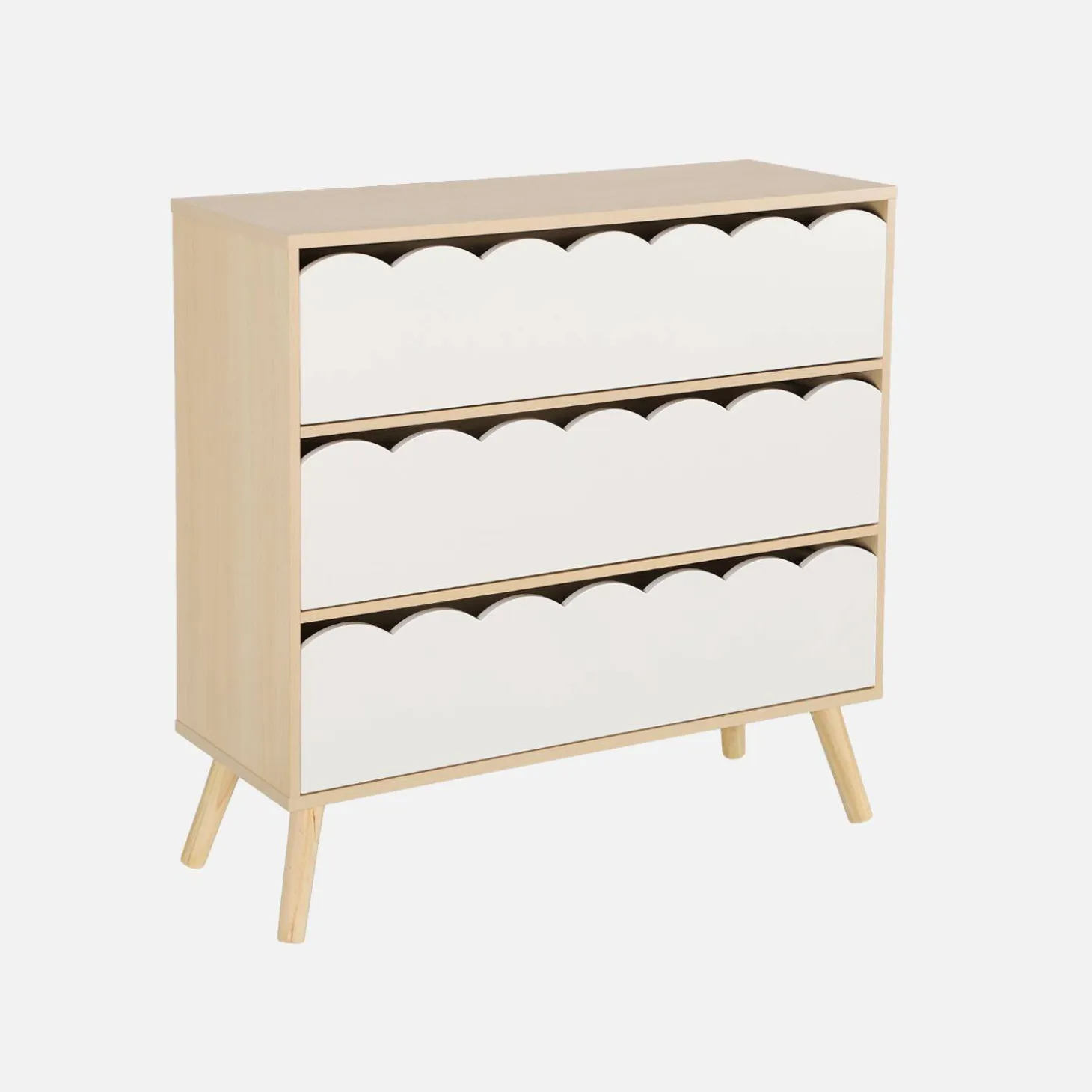 Kinderkommode Holzlook 3 Schubladen Kiefernholzfüße