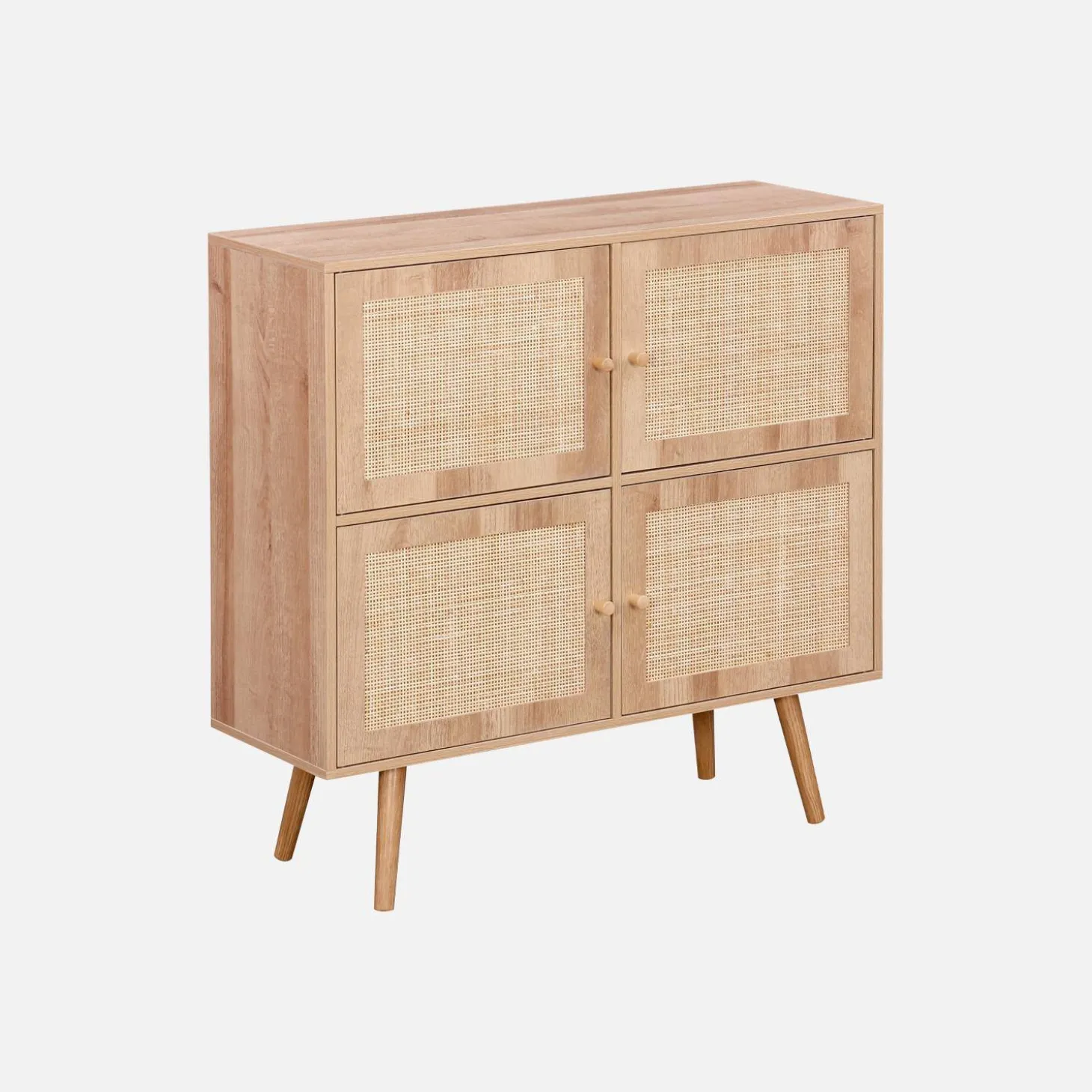 Kinderkommode mit Holzlook und 4 Rattantüren