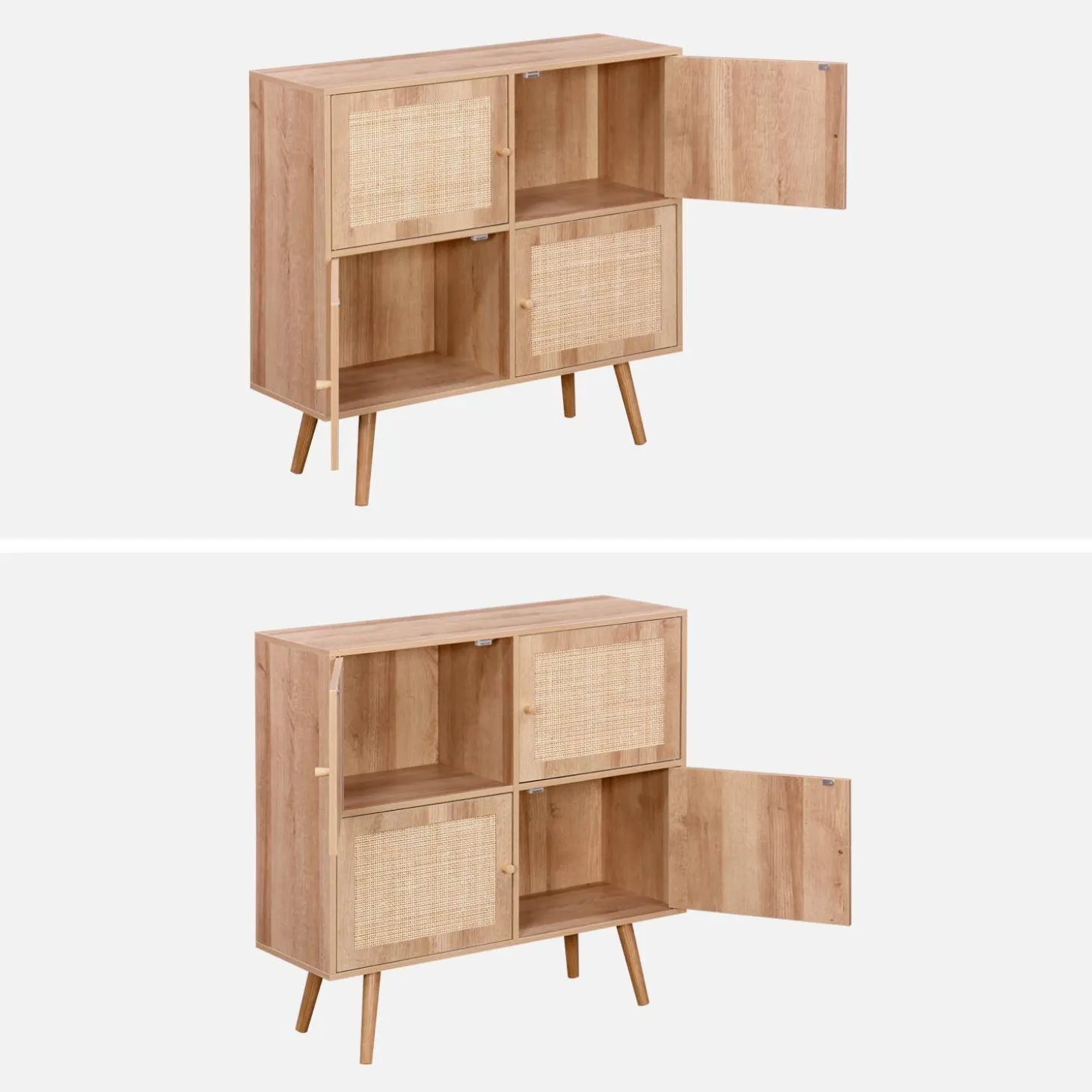 Kinderkommode mit Holzlook und 4 Rattantüren