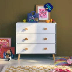 Kinderkommode, 3 Schubladen mit wolkenförmigen Griffen