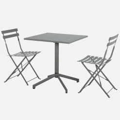 Klappbarer Bistro-Gartentisch aus Stahl + 2 Stühle