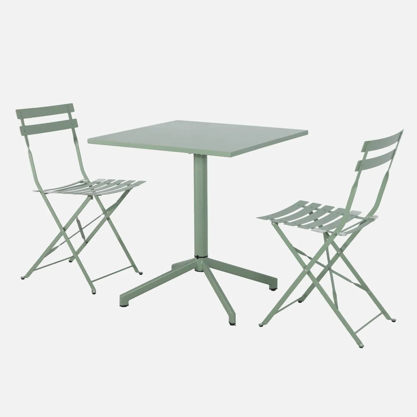 Klappbarer Bistro-Gartentisch aus Stahl + 2 Stühle