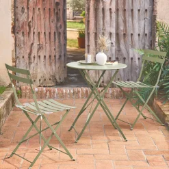Klappbarer Bistro-Gartentisch aus Stahl + 2 Stühlen