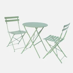 Klappbarer Bistro-Gartentisch aus Stahl + 2 Stühlen