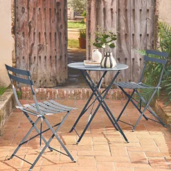 Klappbarer Bistro-Gartentisch aus Stahl + 2 Stühlen