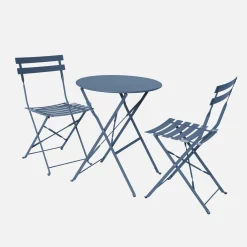 Klappbarer Bistro-Gartentisch aus Stahl + 2 Stühlen