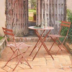 Klappbarer Bistro-Gartentisch aus Stahl + 2 Stühlen