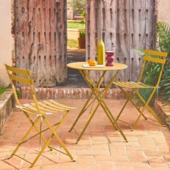 Klappbarer Bistro-Gartentisch aus Stahl + 2 Stühlen