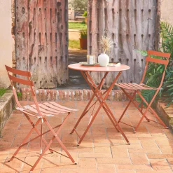 Klappbarer Bistro-Gartentisch aus Stahl + 2 Stühlen