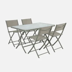 Klappbarer Gartentisch aus Stahl + 4 Stühle