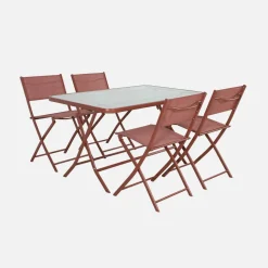 Klappbarer Gartentisch aus Stahl + 4 Stühle