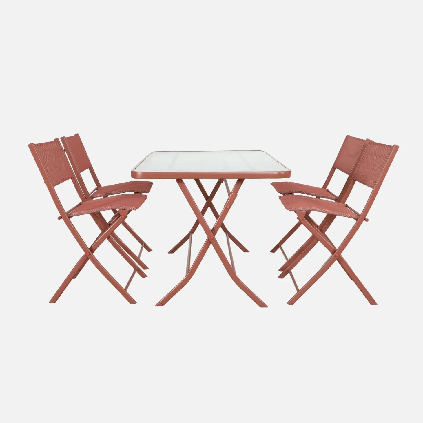 Klappbarer Gartentisch aus Stahl + 4 Stühle