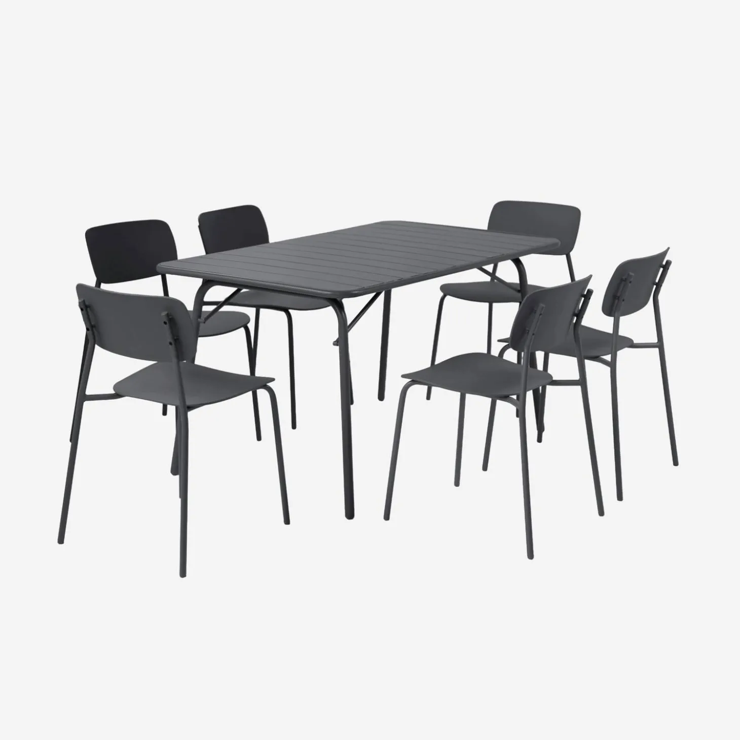 Klappbarer Gartentisch aus Stahl + 6 Stühle