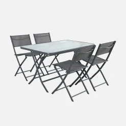 Klappbarer Gartentisch aus Stahl + 4 Stühle